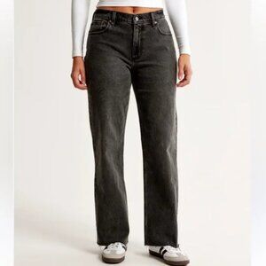 Abercrombie & Fitch Curve Love Black The Baggy Low Rise Jeans 26 / 2L Raw Hem